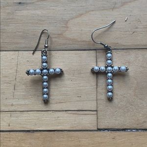 Pearl Cross Earrings